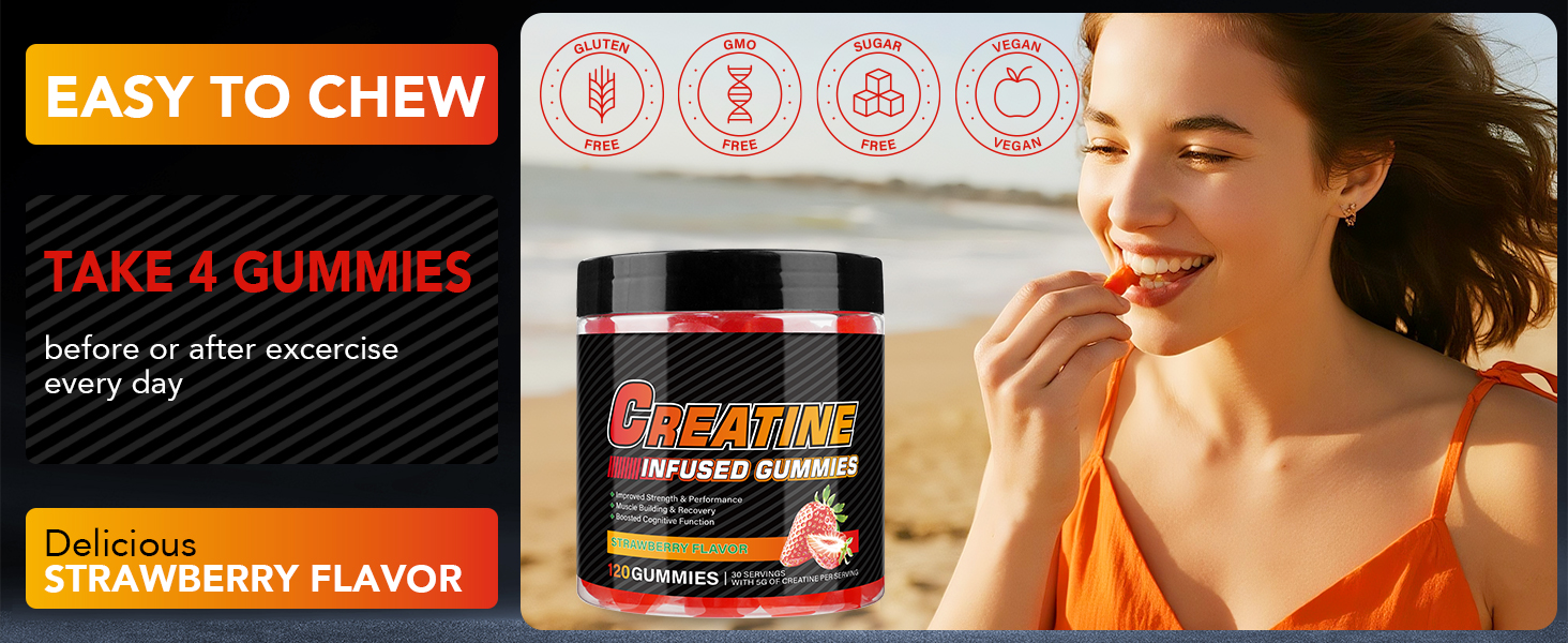 Creatine Monohydrate Gummies 5000mg, Blueberry Flavor 