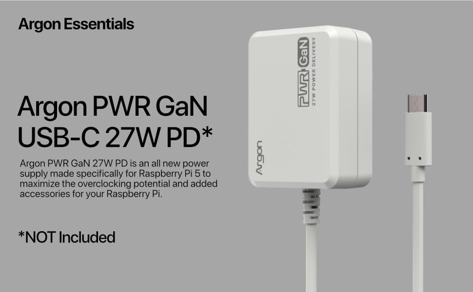 Argon PWR GaN 27W PD is an all new power supply made specifically for Raspberry Pi 5.