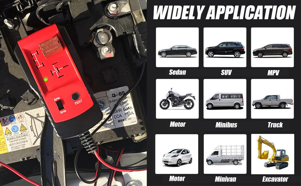 Electronic Automotive Relay Tester 12V, Car Battery Diagnostic Checker