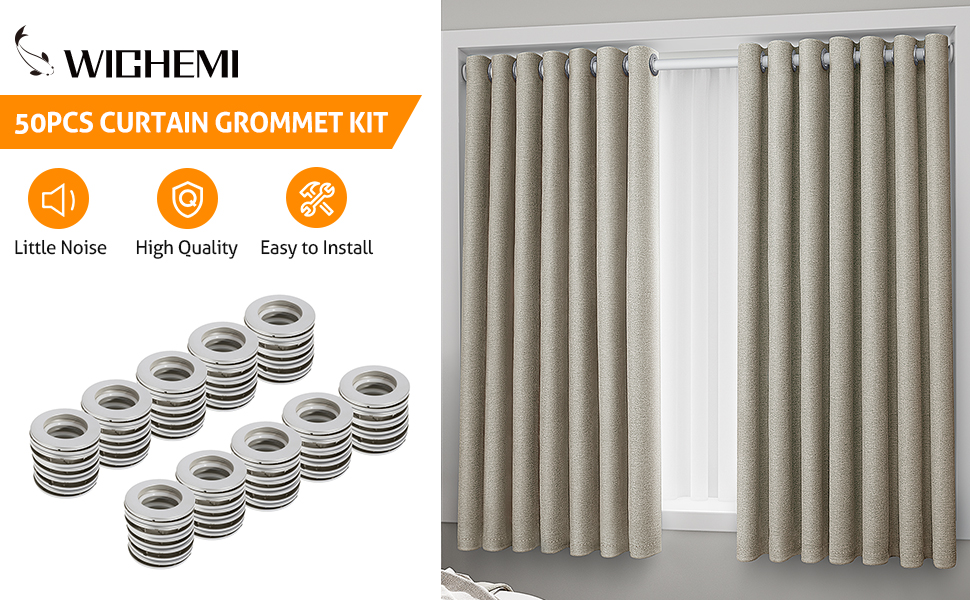 WICHEMI 50PCS Curtain Grommet, Curtain Eyelet Rings Clips