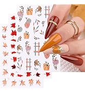 Fall Nail Art Stickers Maple Leaf Nail Decals Gold Pumpkin Sticker for Nails Designs 3D Self-Adhe...