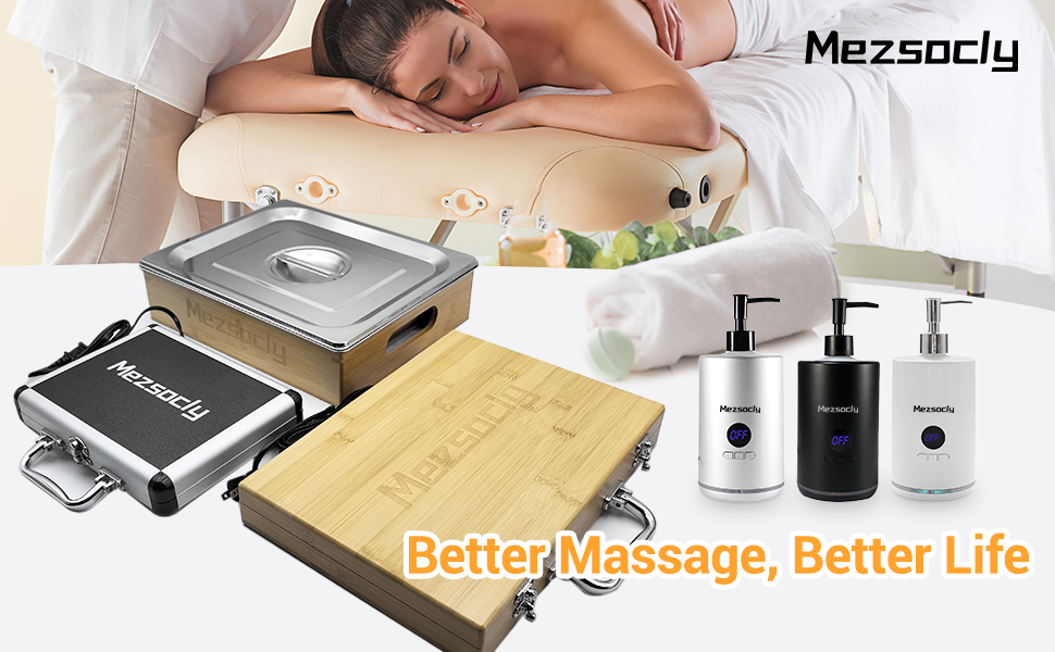 Mezsocly Hot Stones Massage Set, 16PCS Hot Stones Massager with Tray Bamboo Warmer