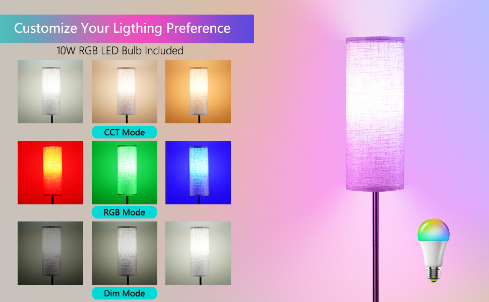Standing Floor Lamp, Dimmable & RGB Color Changing Floor Lamp with