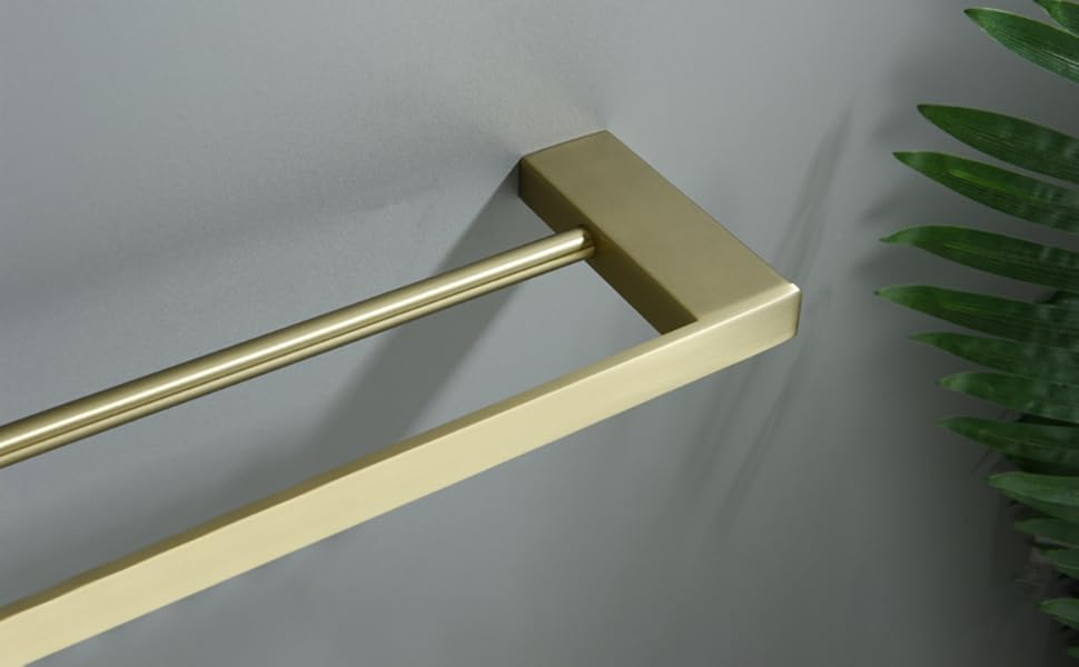 Decaura Brushed Gold 600mm Double Towel Rails Rack Bar Square Bathroom