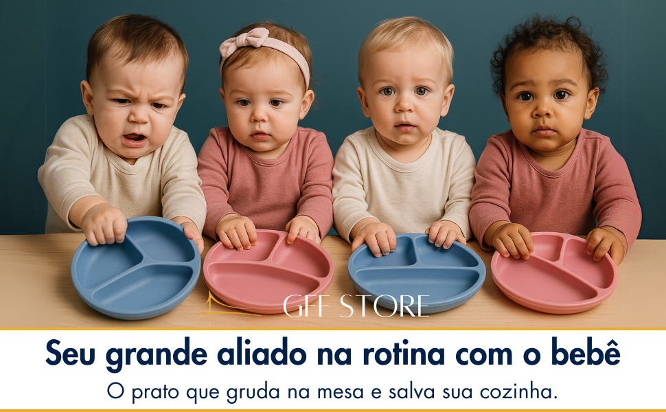 Prato Para Bebê; Prato Baby; Prato com Ventosas; Prato Gruda na Mesa