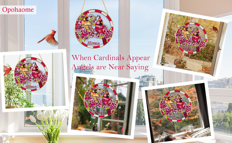 Opohaome Cardinal Suncatcher Stained Glass Window Hangings f... 11 Cardinals Stained Glass Window Hangings Suncatcher Red Birds Sun Catchers