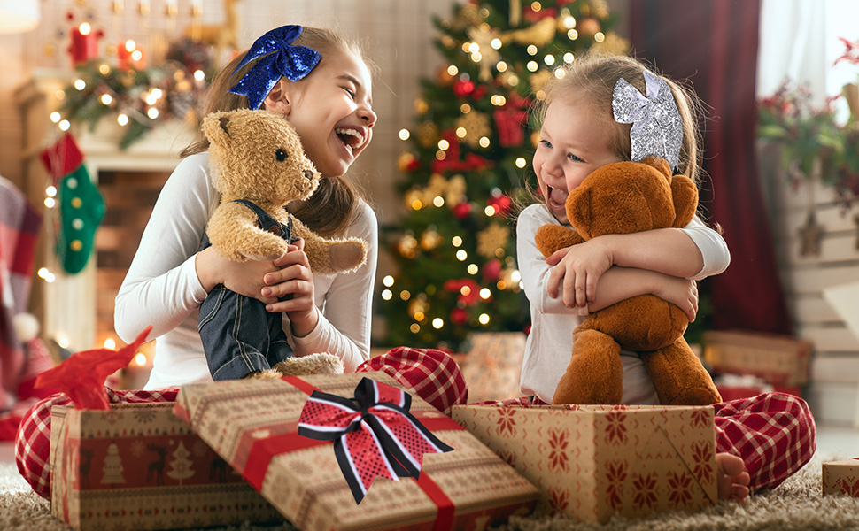 Large Christmas Glitter Cheer Bows Girls Red Black