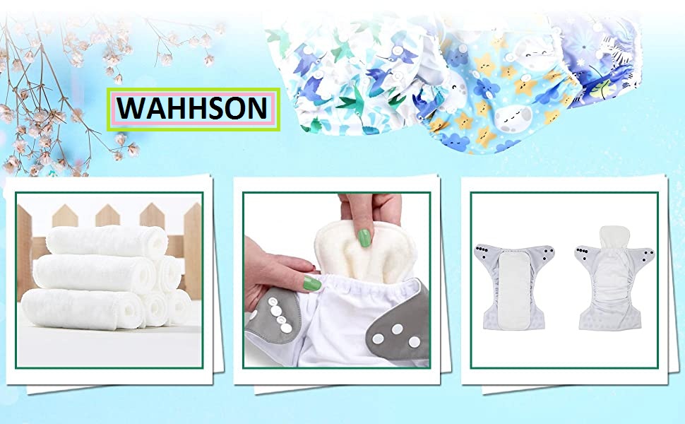 WAHHSON Baby Washable Cloth Diaper Nappies with WetFree Inserts
