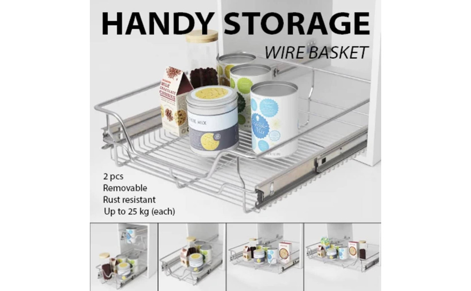 vidaXL Silver PullOut Wire Baskets 2 pcs Sturdy Metal Organizers for