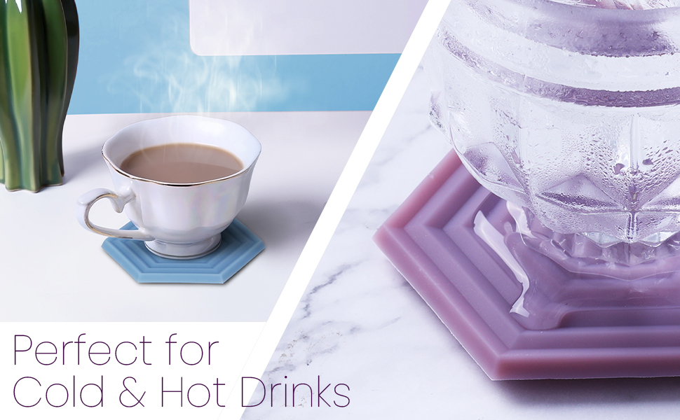 Set of 6 Silicone Coasters for Drinks HOMKULA 10mm Thick, Black