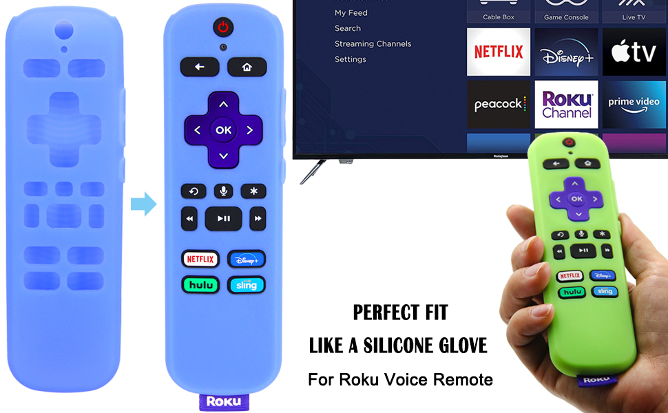 [2 Pack] Remote Cover (Glow in the Dark) Compatible with Roku Voice Remote, Pinowu Anti Slip
