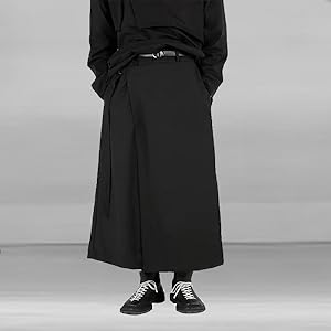 CLANMILUMS Men's Black Skirt Pants Loose Harem Pant Casual
