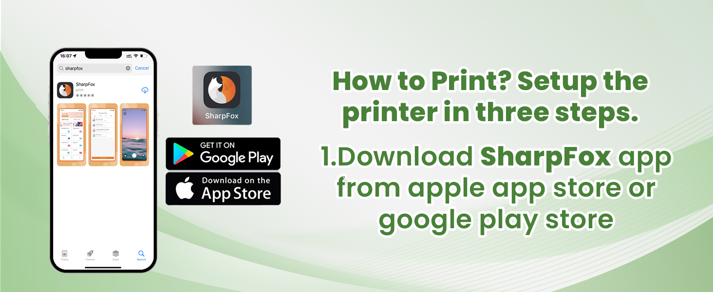Works with Sharpfox app – preview, edit, and print images or text from mobile device with controls