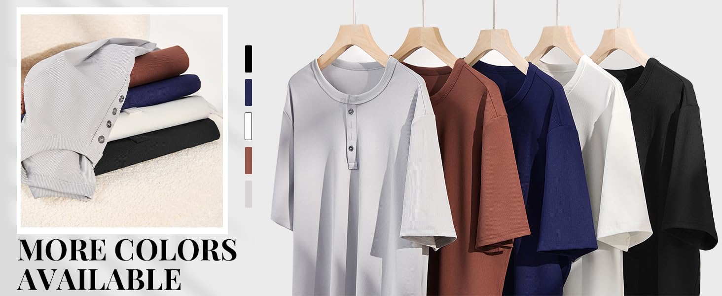 Mens Henley Shirts Short Sleeve Casual Ribbed Knitted Summer T-Shirt Slim Fit Workout Muscle Tops