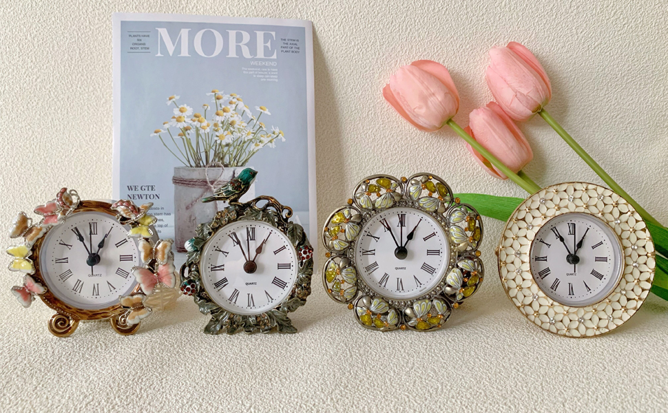 Pasiir Vintage Mini Analog Table Clock, Silent Small Table