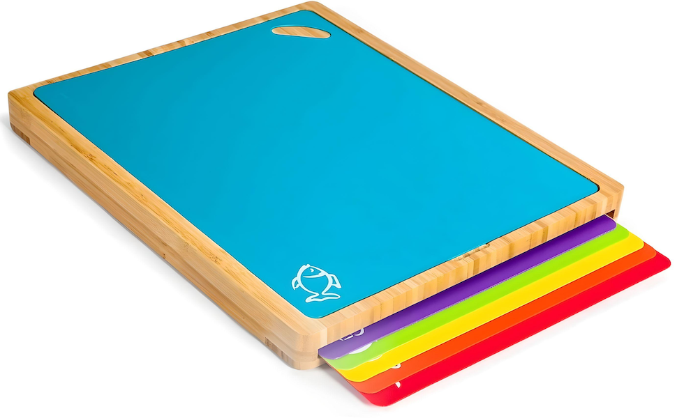 Large Bamboo Wood Cutting Board Set with 6 ColorCoded
