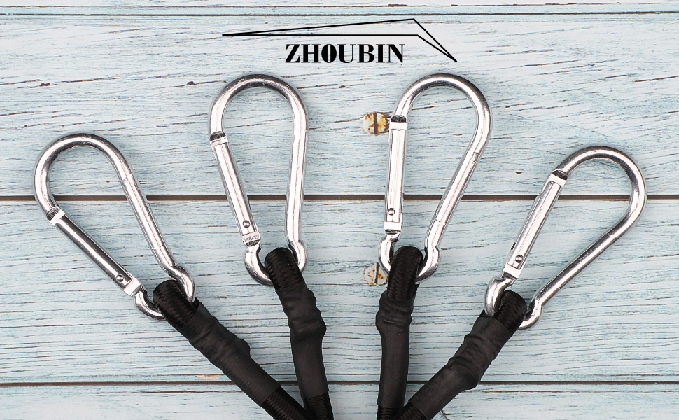 ZHOUBIN 72 Inch Black Bungee Cords with Carabiner Hooks, 2Pcs