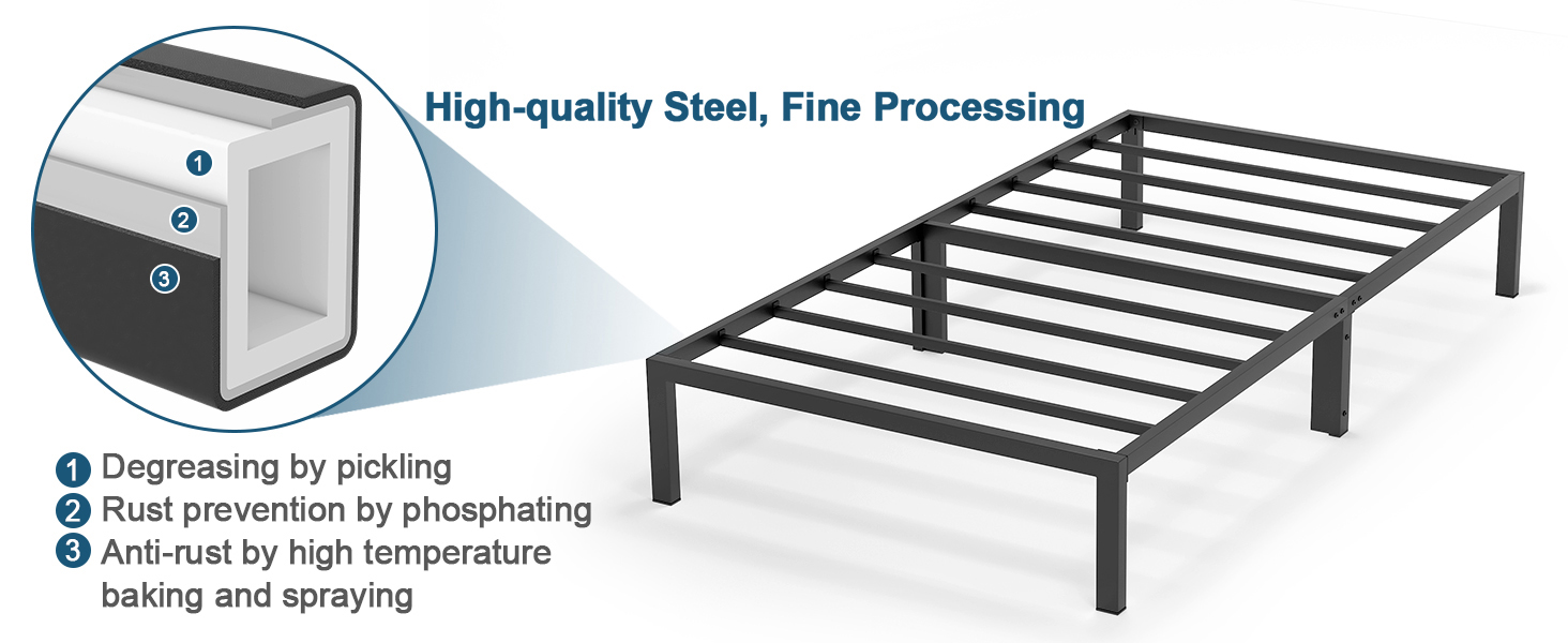 Mr IRONSTONE Twin Bed Frame, 14 Inch Metal Platform Single Bed Frame