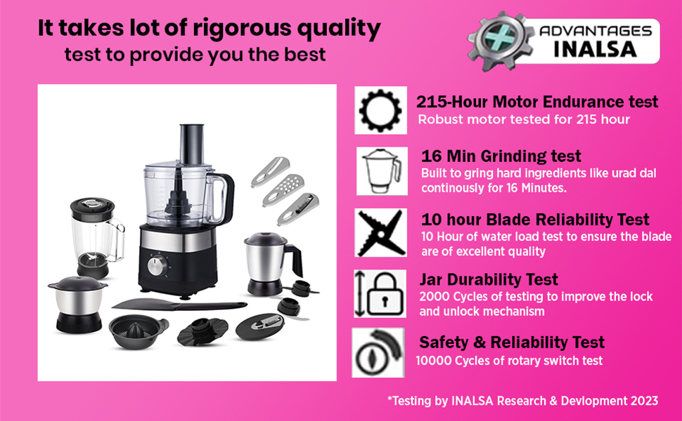 INALSA Food Processor with Mixer Grinder Juicer 1000 Watt Copper Motor