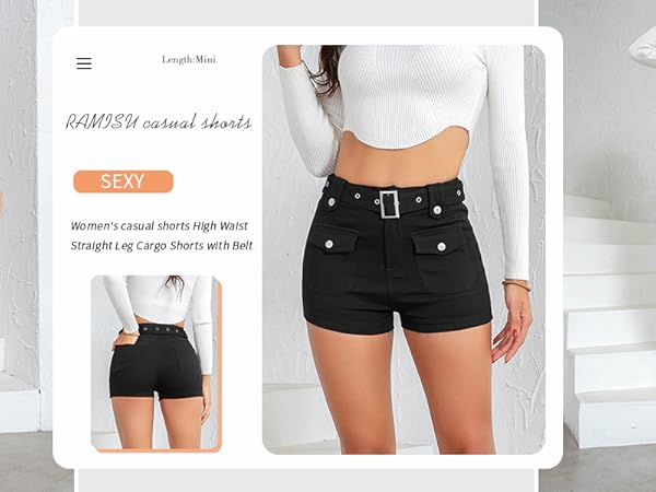RAMISU Women's Casual Shorts High Waist Straight Leg Cargo