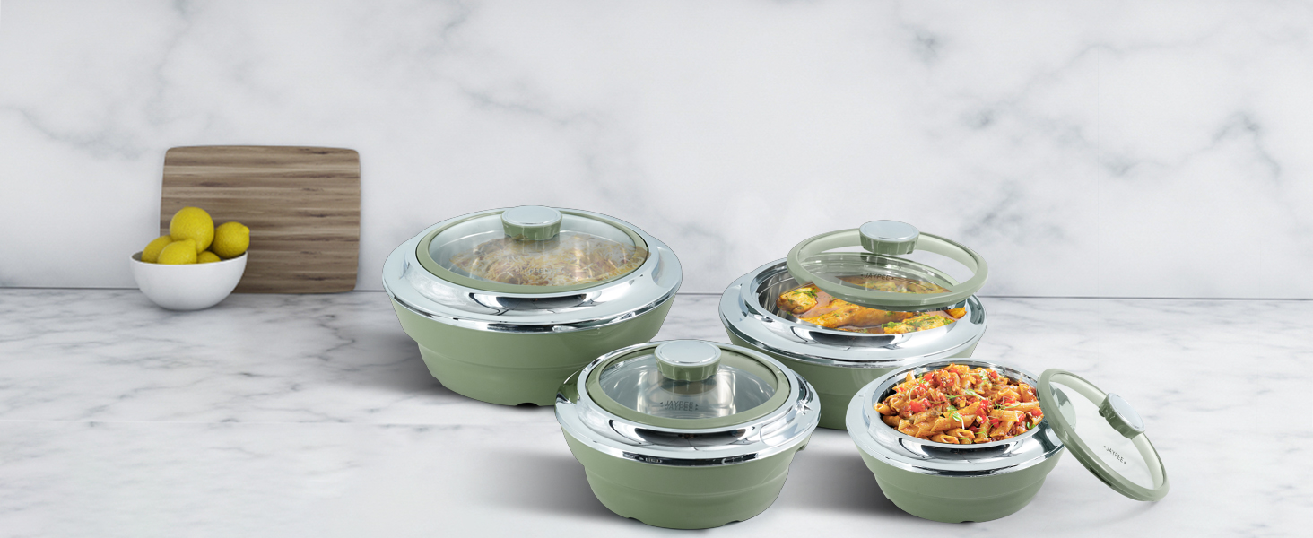 Jaypee Insulated Casserole Dishes Serving Dishes With Glass Lid Stainless Steel Inner Keep