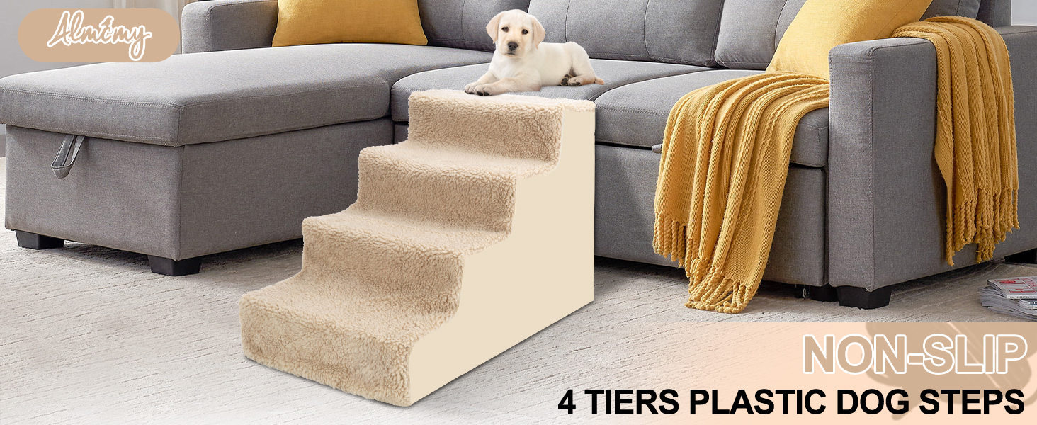 Almcmy Pet Stairs, NonSlip 4 Tiers Dog Steps with