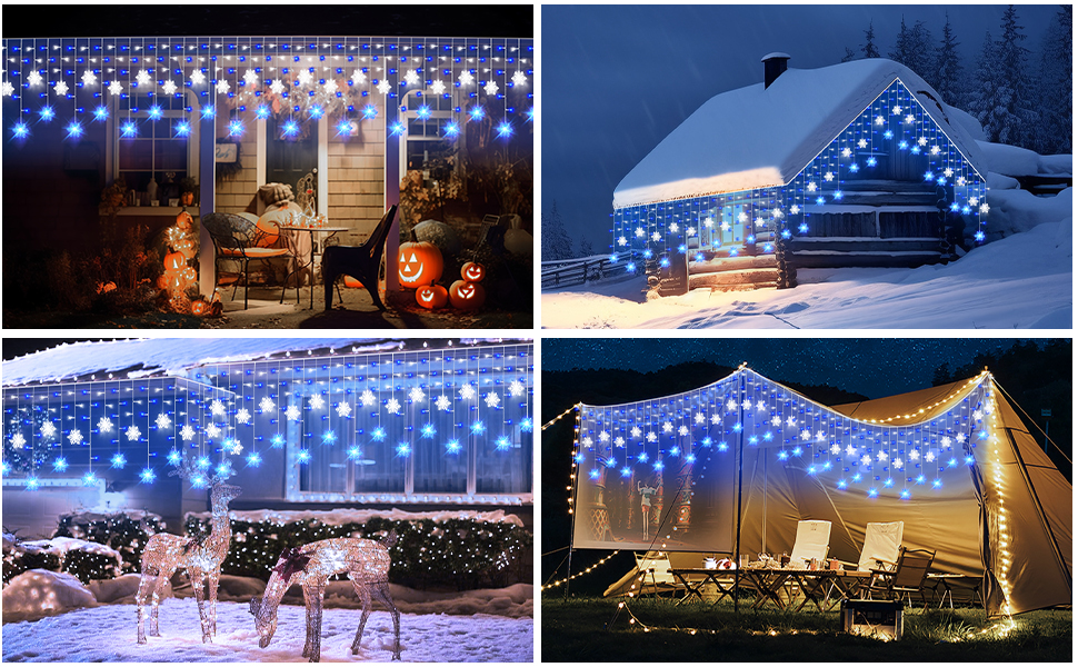 Icicle Outdoor Christmas Lights with Snowflake, 10.7M/35Ft 240LED