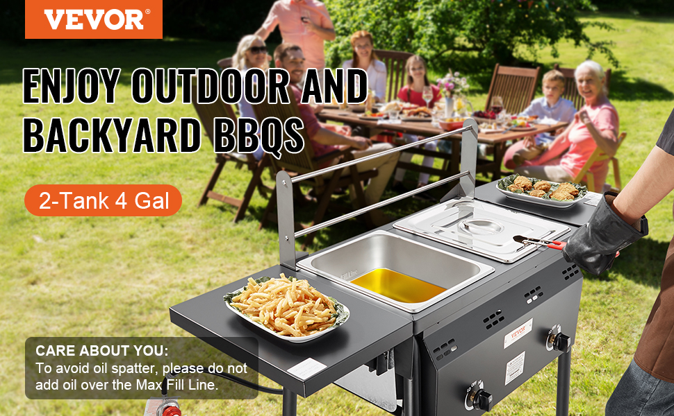 VEVOR Outdoor Propane Deep Fryer, Double Burners Commercial Fryer, 16