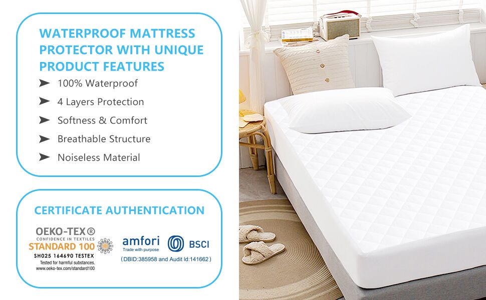 King Size Quilted Fitted Mattress Pad, Waterproof