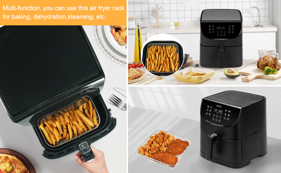 BYKITCHEN Air Fryer Racks, Square Three Layers with 4 Feet Stacking 304