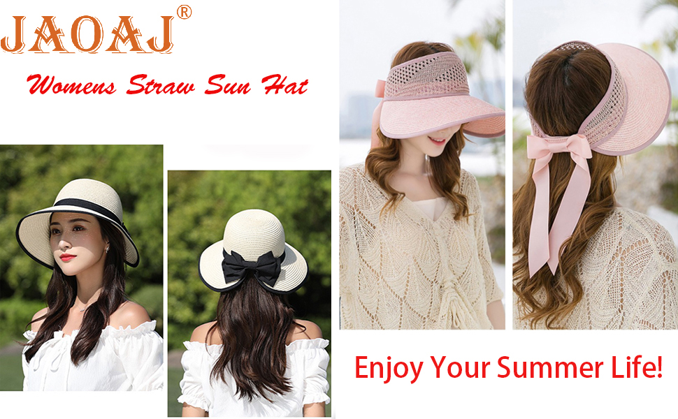 JAOAJ Ladies Foldable Straw Hat WideBrim Sun Hat Summer Beach AntiUV