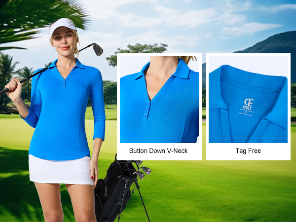 Amazon.com: Women's Polo Golf Shirt 3/4 Length Long Sleeve