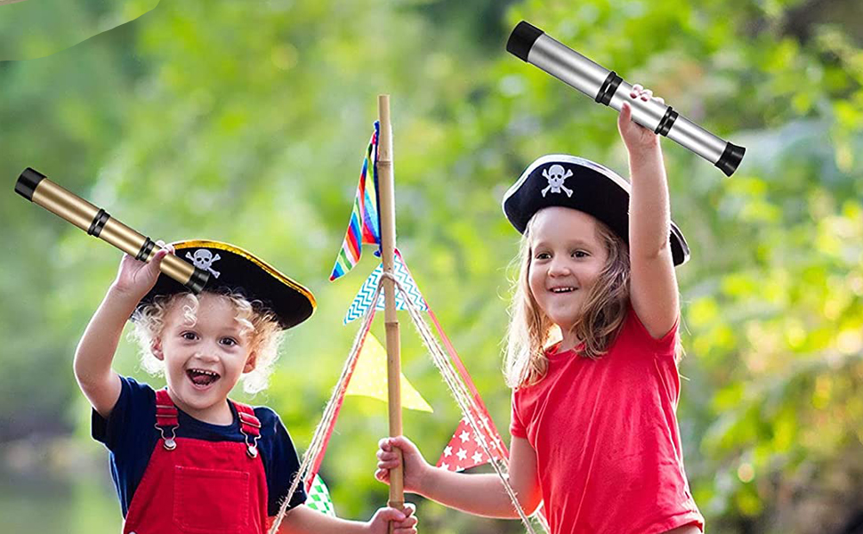 Kids Pirate Telescope & Compass Toy Kits 4pcs Pack Plastic Collapsible Handheld