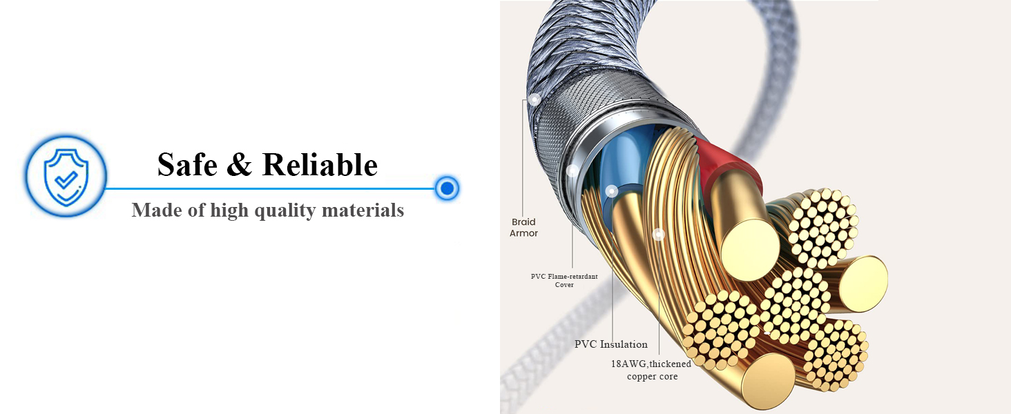 3 Prong AC Laptop Power Cord 1MNylon Braided Universal