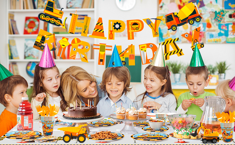 Fruitful Party Construction Supplies,128 Pcs Tableware SetConstruction