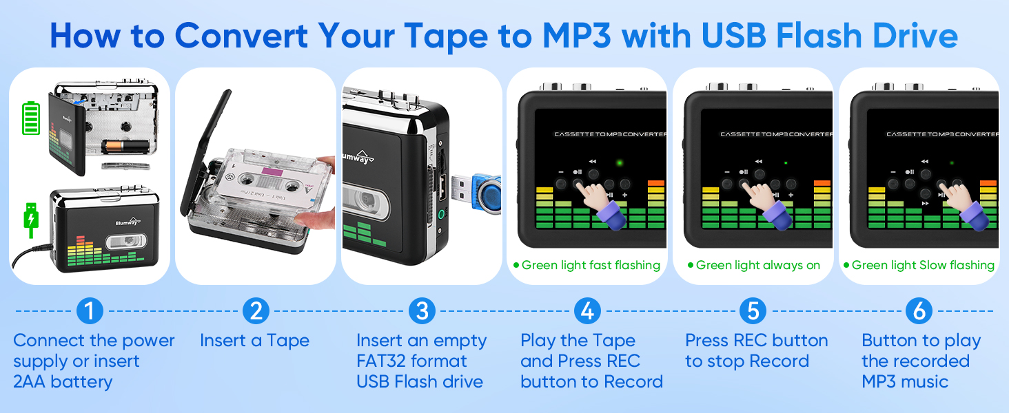 BlumWay USB Cassette to MP3 Converter, Portable Tape Cassette Player to