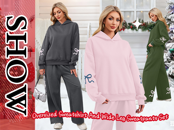 Amazon.com: Livtany Women's 2 Piece Outfits Bow Trim Print Hoodie