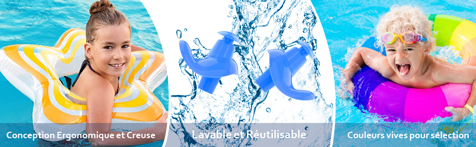 bouchons d'oreilles réutilisables lavables en silicone souple pour la natation