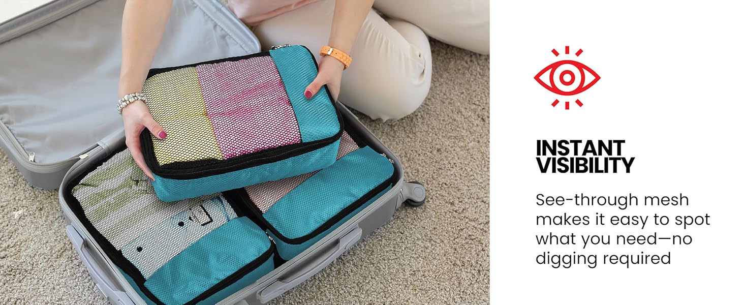 Packing Cubes, Instant Visibility, Transparent Mesh