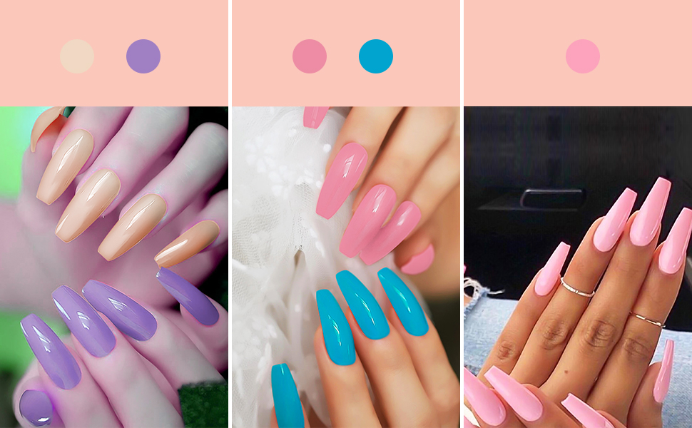 colorful long press on false nails coffin glossy