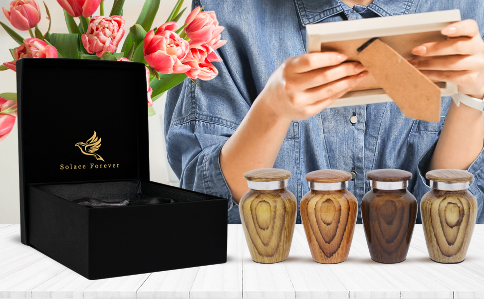 Wooden Print Metallic Small Urns for Ashes Cremation Urn