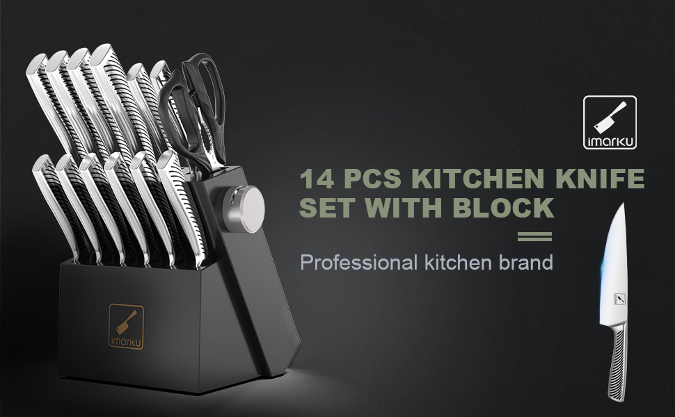 imarku Knife Set Knife Sets for Kitchen with Block, 14 Pcs High