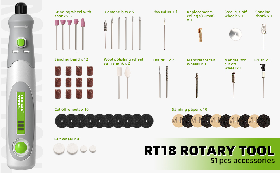Huepar Tools Cordless Rotary Tool, USB Charging, 58Pcs Accessories