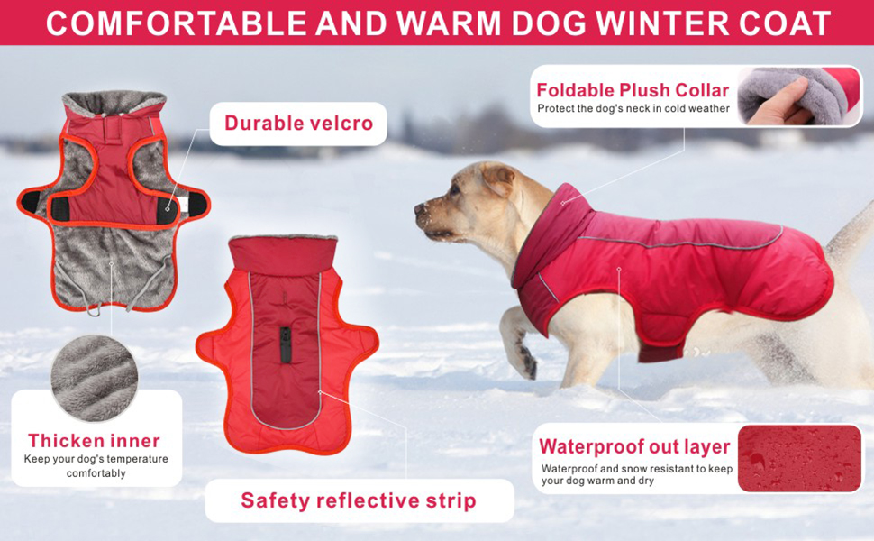 Idepet Dog Coat Warm Jacket,Waterproof Pet Coat Snowsuit,Reflective