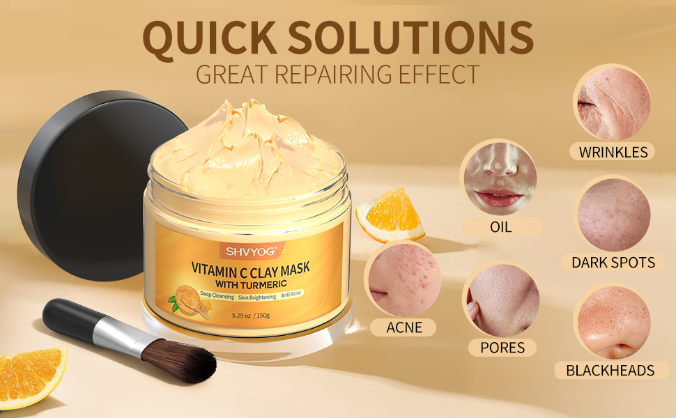 SHVYOG Vitamin C Clay Facial Mask with Kaolin Clay and Turmeric for
