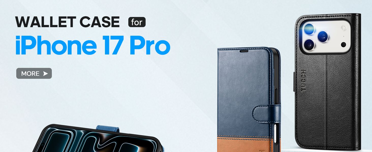 TUCCH Case Wallet for iPhone 17 Pro, TPU Shockproof Shell Stand PU Leather Stand Protective Cover