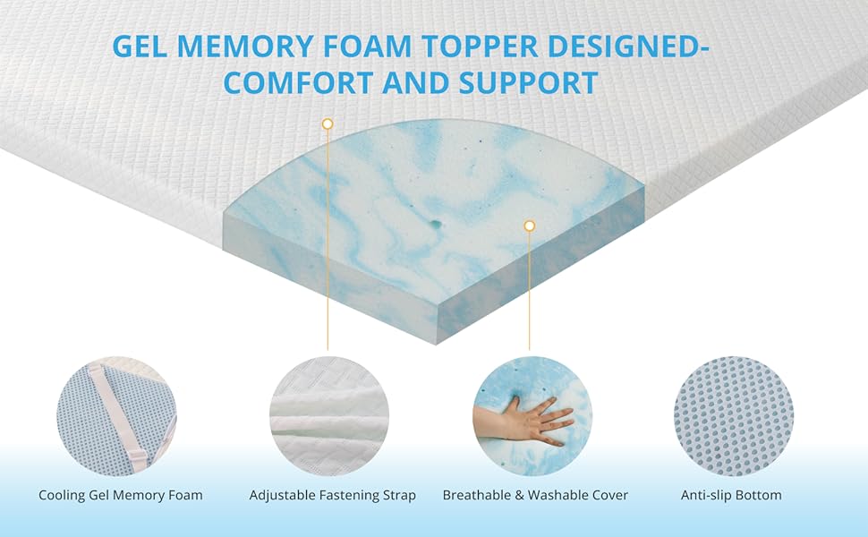 EGO Gel Memory Foam Mattress Topper, 2 Inch Full with
