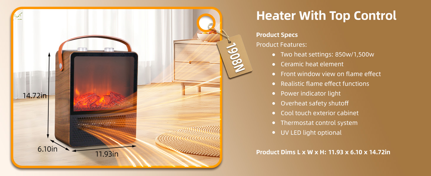 Electric Fireplace Heater, Mini 1500 W Portable Fireplace