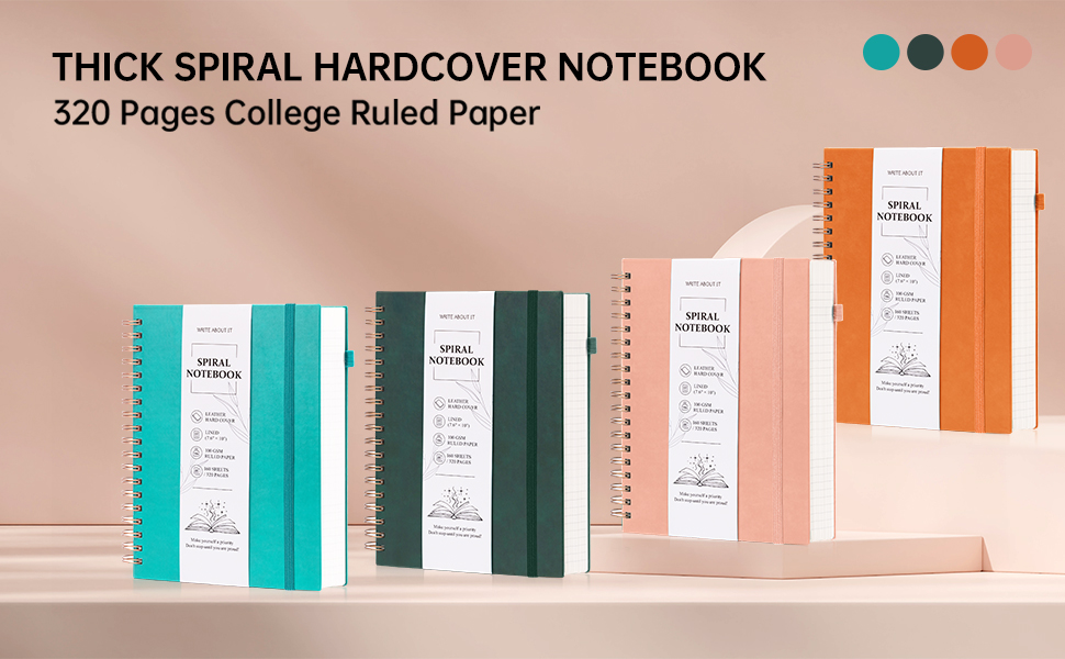 Lined Spiral Journal Notebook 320 Pages, Hardcover Spiral Notebooks