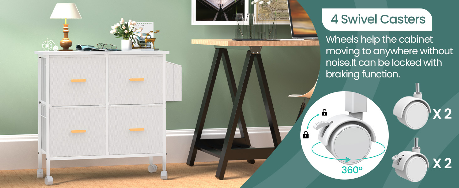 4 Wheels help the cabinet moving to anywhere without noise.